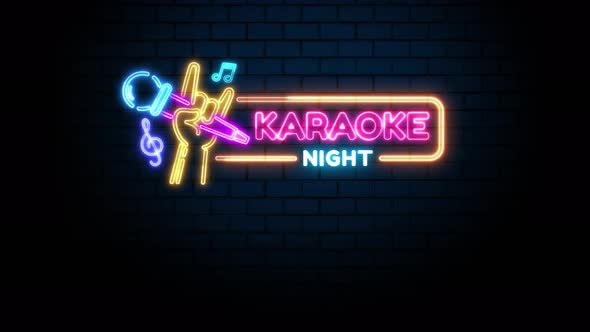 Karaoke Night Neon Sign on Brick Wall