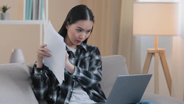 Angry Stressed Asian Businesswoman Internet Teacher Freelancer Boss Girl Video Conference Calling