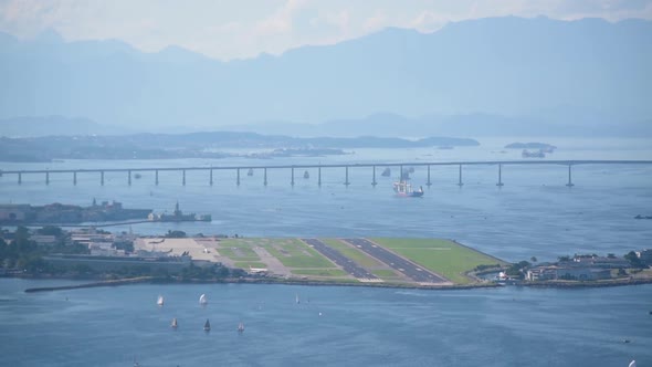 Plane landing at Santos Dumont airport in Rio de Janeiro