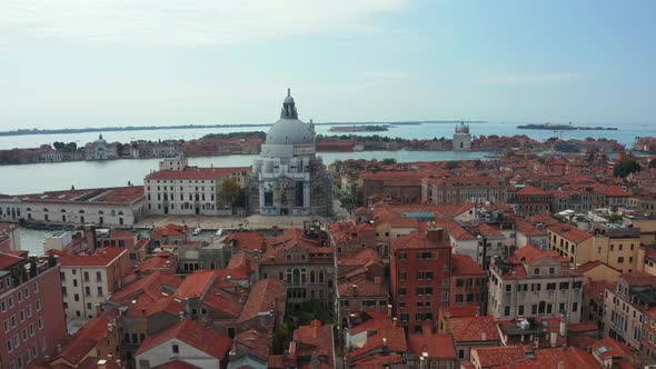 Aerial Panoramic Cityscape of Venice with Santa Maria Della Salute Church