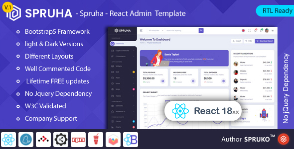 Spruha – ReactJS Admin & Dashboard Template