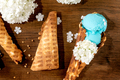 Turquoise ice cream in waffle cones - PhotoDune Item for Sale