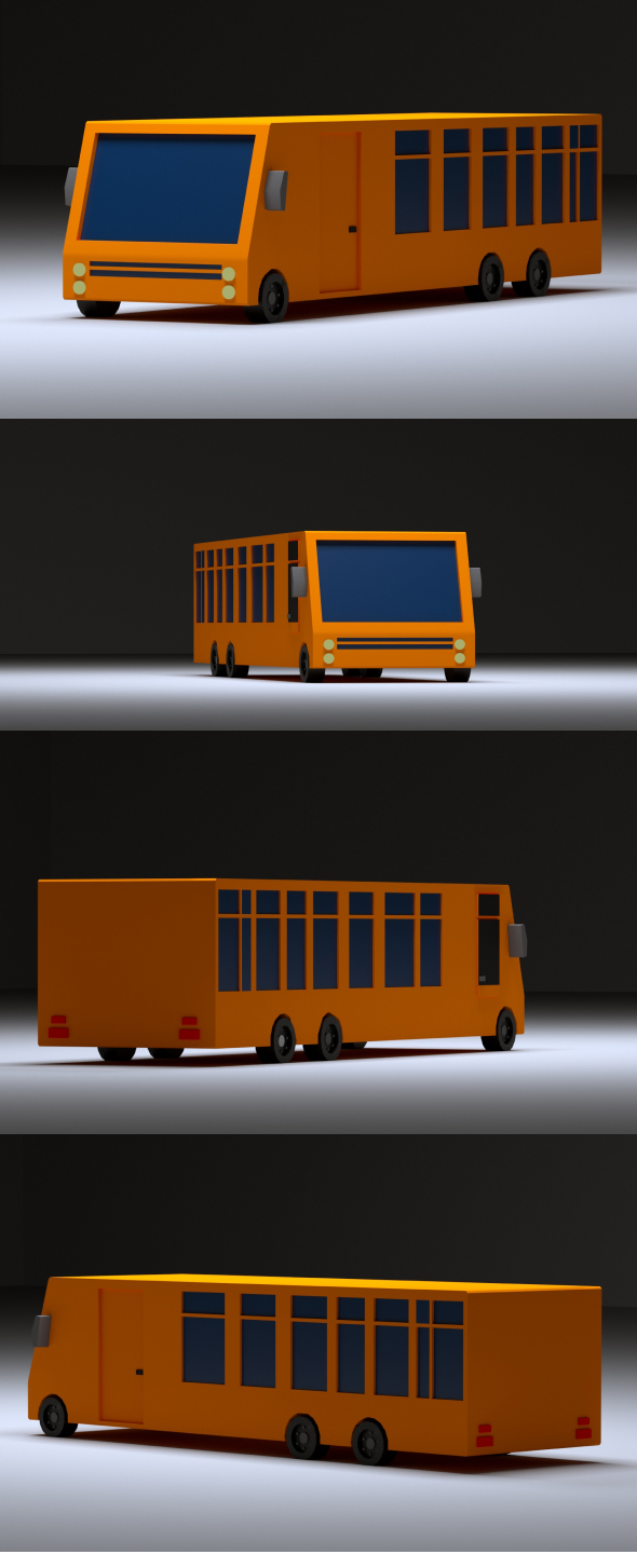 Cartoon Low-Poly School bus vehicle for game-ready 3D model