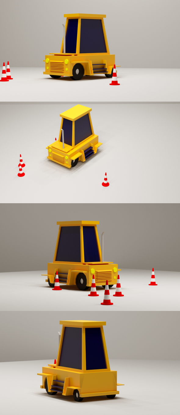 Cartoon Low-Poly JCB Car for game-ready Low-poly 3D model