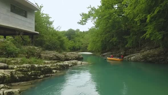 Amazing Boat Journey Down River in Untouched Green Wild Forest, Beautiful Nature