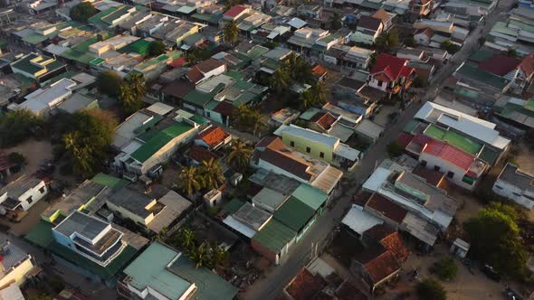 Aerial birdseye flying over rural Vietnam, Son hai