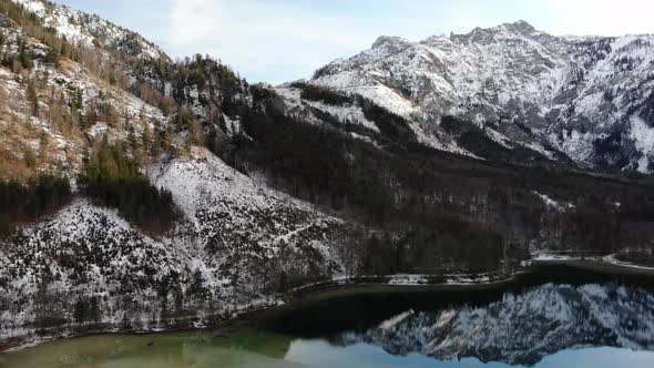 Beautiful Winter Landscape on the Lake Offensee in the Mountains in Upper Austria Salzkammergut