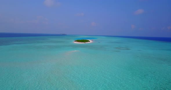 Wide angle drone abstract view of a summer white paradise sand beach and blue water background in co