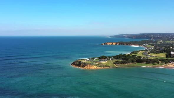 AERIAL Around Point Danger, Torquay Australia On A Sunny Day