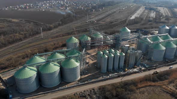 The Base of the Granary. Construction Site of Elevators. Agricultural Industry. Harvesting Cereals