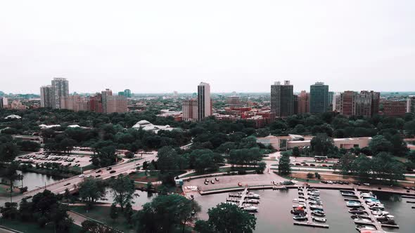 flying above interstate in chicago 4k aerial view