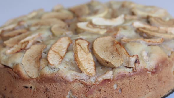 Baked Apple Pie. Cooking Charlotte At Home. Camera Zoom On The Slider. Close Up.