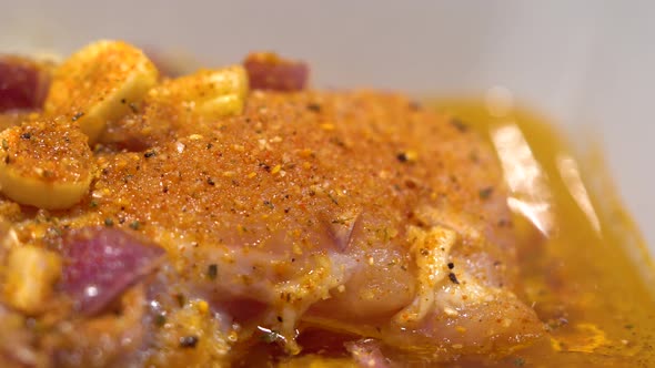 Raw Chicken with Garlic and Seasoning Ready for Cooking - Closeup