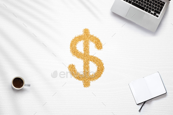ith a Dollar sign made with golden glitter in the center