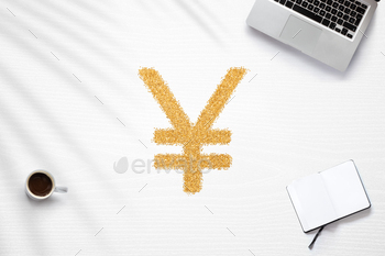 ith a Yen sign made with golden glitter in the center