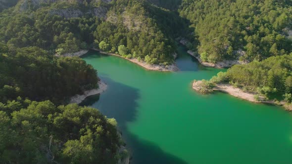 Aerial Video of Mountain Lake and Mountains at Sunset