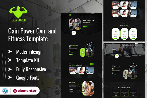 GAIN POWER - Gym & Fitness Elementor Template Kit