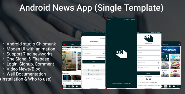 Android News App (Single Template) with AdMob, Unity, Applovin & Many More