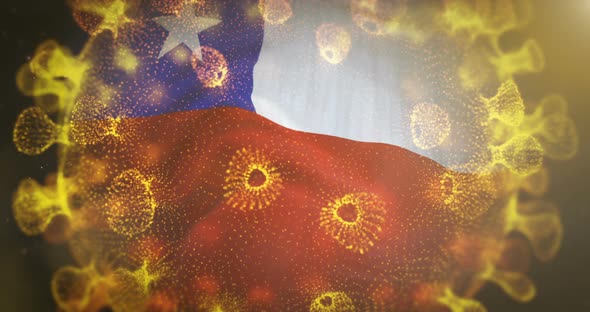Chile Flag With Coronavirus Microbe Centered 4K