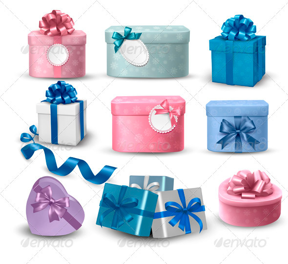 Set of colorful gift boxes with bows and ribbons