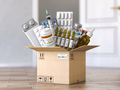 Open cardboard box with medicines and healthcare medication. - PhotoDune Item for Sale