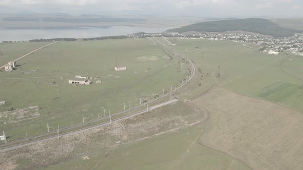 Aerial view of Railroad emergency stop track in Tsalka, Georgia