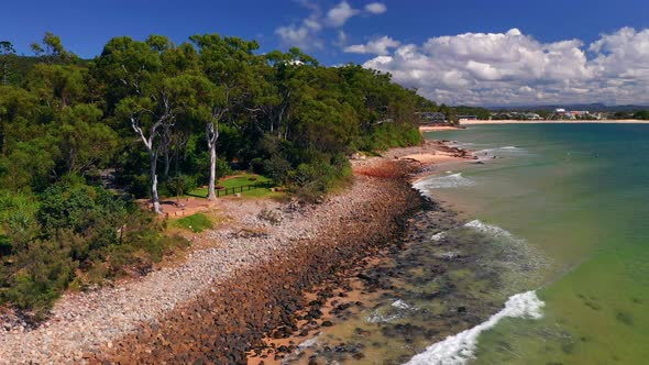 Greenery Landscape And Rocky Shore At Noosa National Park Near Noosa Heads In Queensland, Australia.