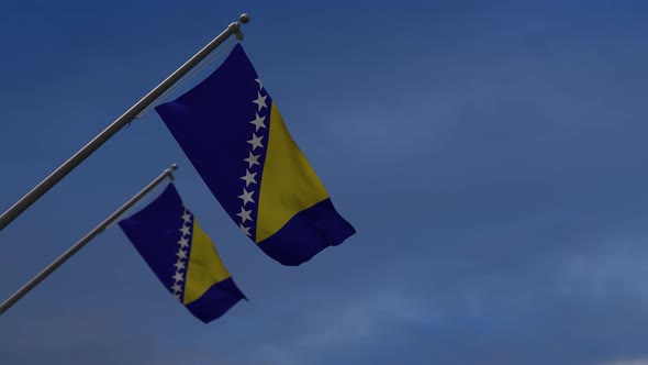 Bosnia And Herzegovina  Flags In The Blue Sky - 4K