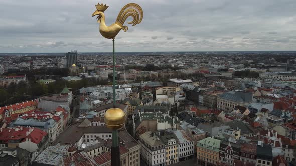 Golden peacock of Dome cathedral in Riga