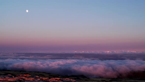 Clouds over Mountain Peak. Portugal. Timelapse