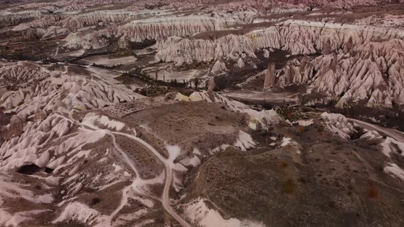 Landscape of Amazing Uchisar Terrain with Hills and Volcanic Formations in Turkey