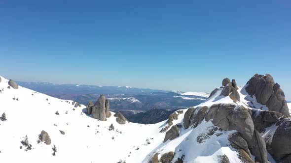 Aerial Images With Winter Landscape In Rocky Mountains At High Altitude