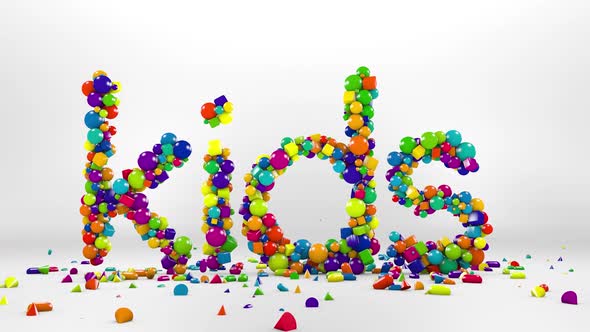 big multicolored 3d letters forming the word KIDS animation