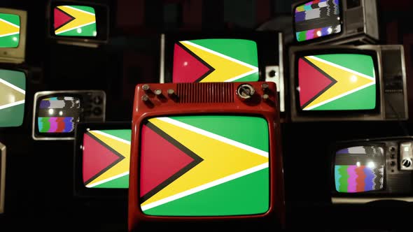 Flags of Guyana on Retro TVs.