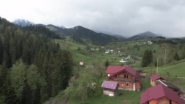 Ukraine, Carpathian Mountains: Beautiful Mountain Forest Landscape. Aerial