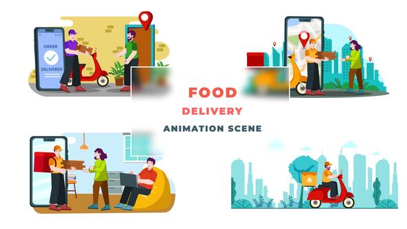 Online Order Food Delivery Animation Scene After Effects