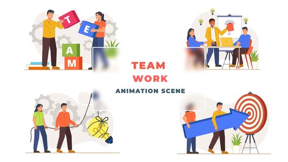 Office Team Work Character Animation Scene After Effects