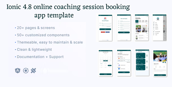 Ionic 4.8 online class booking app template