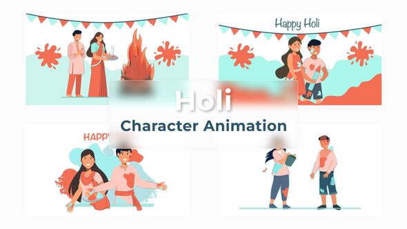 Happy Holi Character Animation Scene Premiere Pro