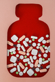 Bottle with different pills on red background. Background for medical concept. Top view. - PhotoDune Item for Sale