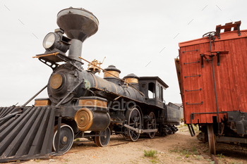 ocomotive iron steel steam engine parked near Tucson, Arizona, AZ, USA
