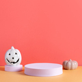 Empty product podium with autumn pumpkin decor in pastel pink and orange colors - PhotoDune Item for Sale