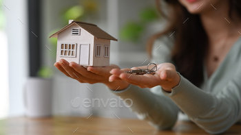 house model and keys. Real estate investment, purchase and sale concept.