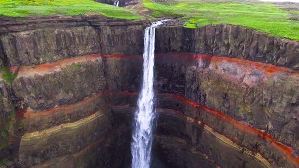 Drone Aerial Footage of The Aldeyjarfoss Waterfall in North Iceland