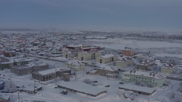 Establishing Shot a Small Town in the Arctic in Winter