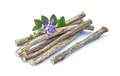 Licorice dry roots with flowers on white background - PhotoDune Item for Sale