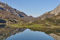 Beautiful reservoir and mountain landscape in Riano. Mirror effect. Spain - PhotoDune Item for Sale