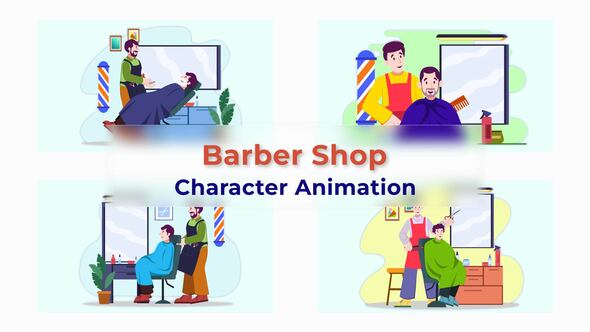 Male Famous Barber Shop Character Animation Scene