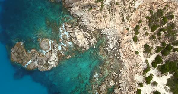 Aerial view of Malfatano cape in Sardinia.