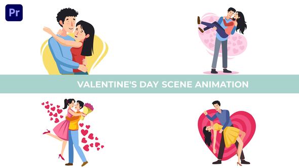 Romantic Couple Celebrates Valentine Day Character Animation Scene